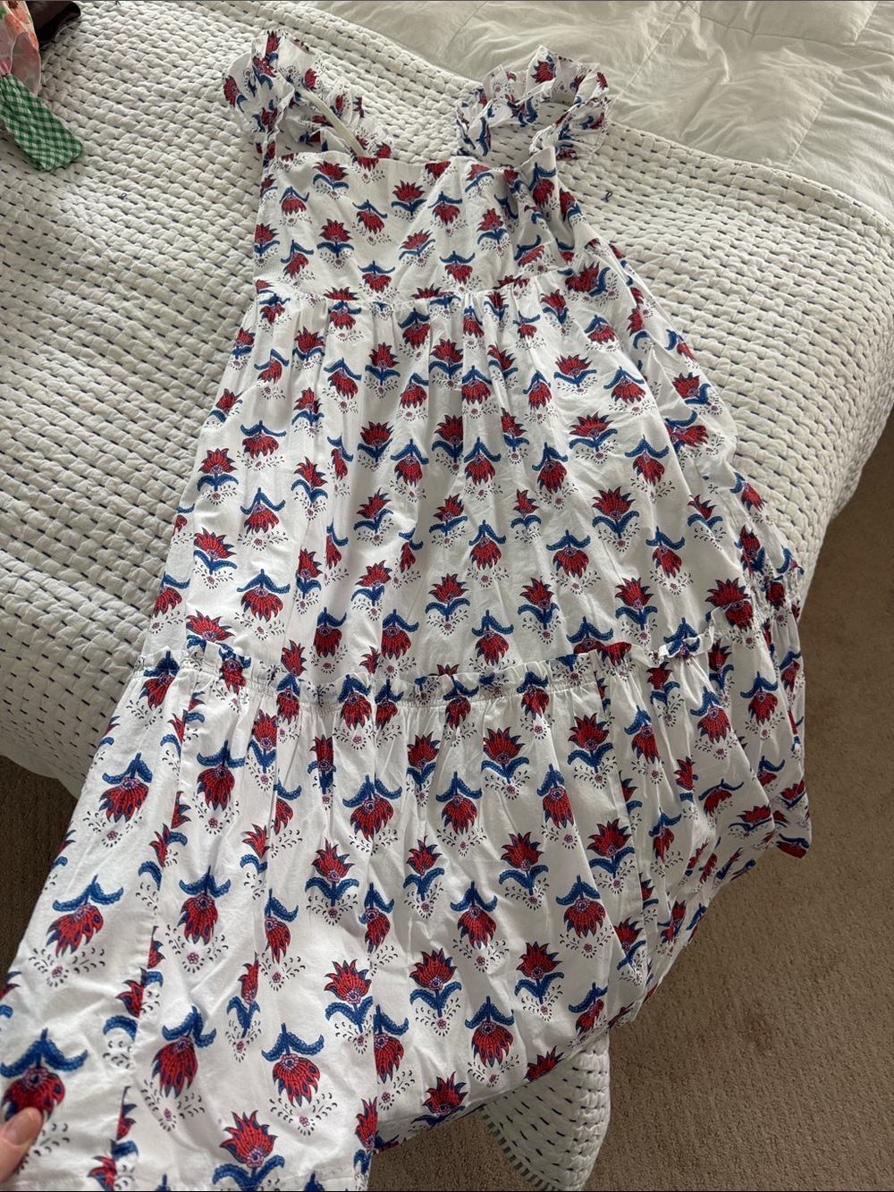 J. Crew White Maxi Dress with Red & Blue Floral Print